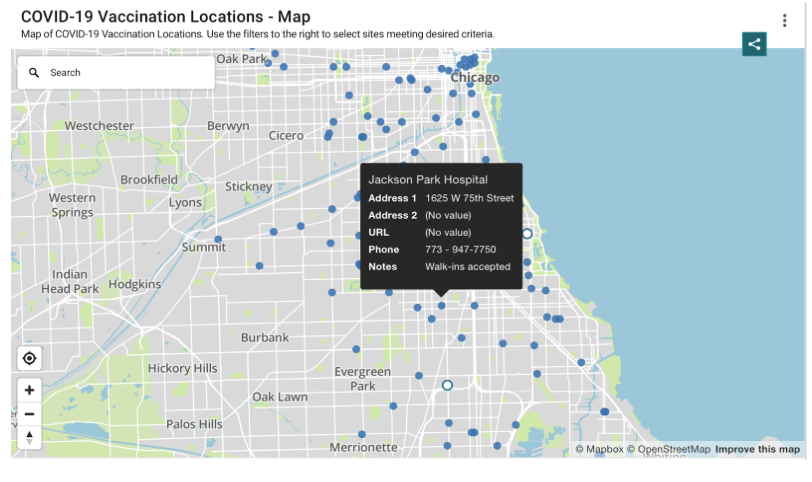 COVID-19 vaccine centers asset map (source: city of Chicago)
